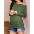 thumbnail image 4 of Weardear 3 Packs Maternity Tops Long Sleeve Boat Neck Pregnancy Tunic T Shirts Side Ruched Casual Pregnant Clothes, 4 of 6