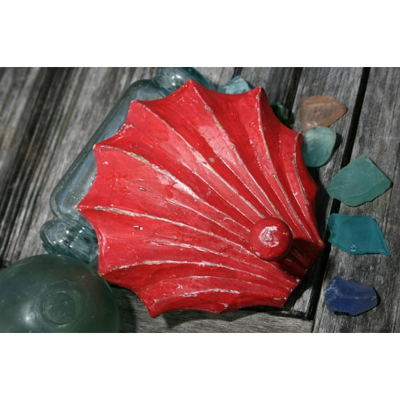 "SEA SHELL" DOOR HOOK - RED COASTAL 6" - COASTAL DECOR