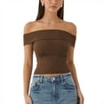 thumbnail image 3 of Women's Sexy Off Shoulder Tops Y2K T-Shirt Slim Fit Summer Fall Blouse Going Out Nightout Shirt, 3 of 5