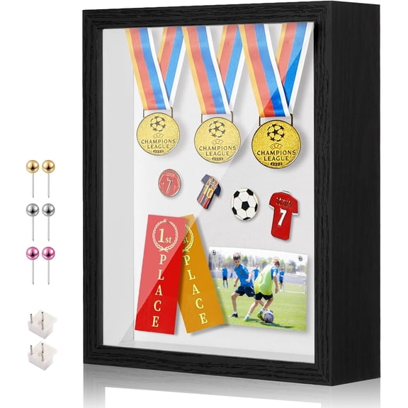 11x14 Shadow Box Display Case Picture Frame with Soft Linen Back Real Glass Panel, Large Deep Black Shadow Box 11x14 for Flowers Medal Display Case Jersey pet Graduation Memorabilia Crafts Photos