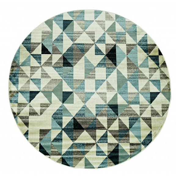 8â€™ Round Blue Beige Nested Diamonds Modern Area Rug