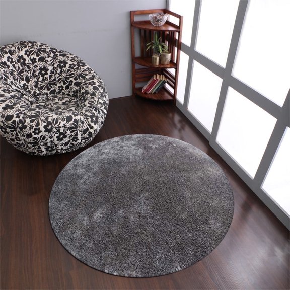 Rugsotic Carpets Hand Tufted Shag Polyester Eco-Friendly Area Rugs - 8'x8', Round, Silver, Plain Solid Design, High Pile Handmade Anti Skid Rugs for Living Room, Bed Room K00111