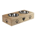 thumbnail image 4 of LR Home Handmade Mango Wood Elevated Double Pet Feeder with Paw and Heart Cutouts , 19" x 9" x 4", Brown, 4 of 11