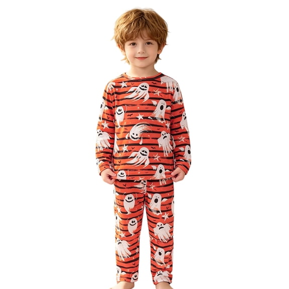 HAYIMI Child Halloween Print Boy's Pajama With O-Neck Long Sleeve Tops And Pants Sleepwear For Boys Comfortable Nightwear Leisure Homewear