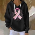 thumbnail image 2 of Zynoxe Womens Breast Cancer Awareness Hoodies Casual Soft Ribbed Knit Drop Shoulder Long Sleeve Lounge Hooded Sweatshirt with Pocket Black1 2XL, 2 of 5