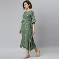 thumbnail image 4 of Janasya Indian Round Neck 3/4 Sleeve Geometric Print Green Poly Crepe Kaftan For Women, 4 of 7