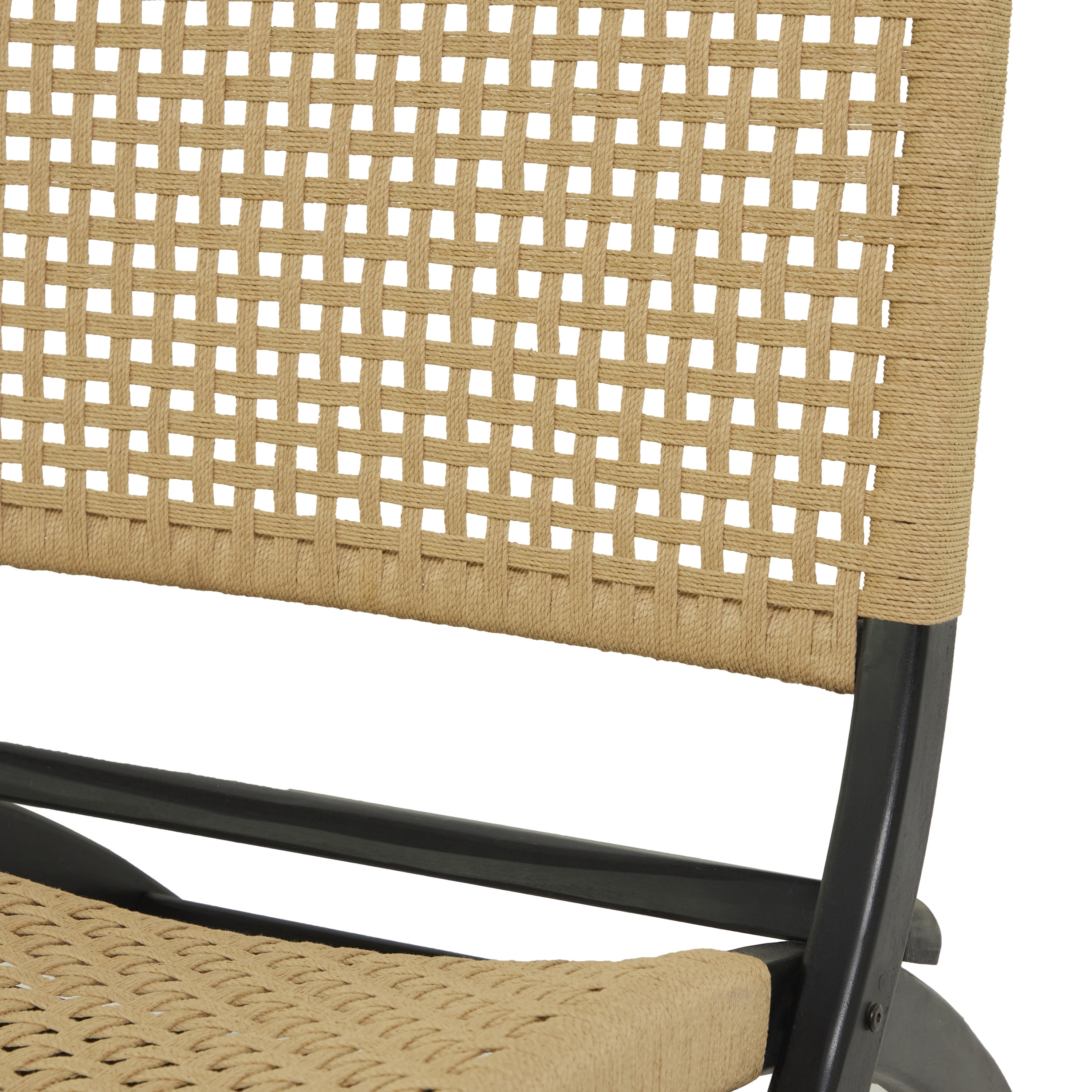 DecMode Contemporary Wood Folding Chair with Polished Black Finish and a Light Brown Woven Seat, 24"W x 34"H