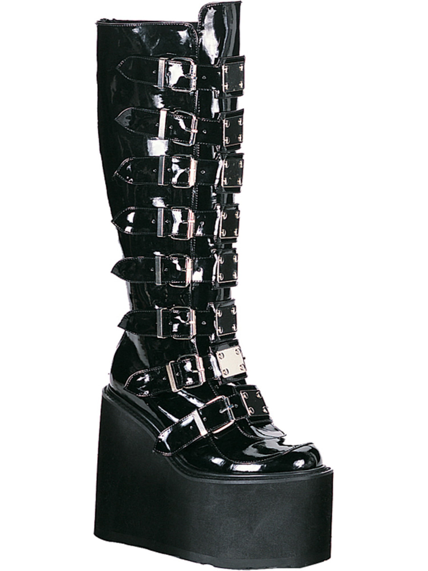 Demonia Black Patent Gothic Boots Metal Buckles Straps 5 12 Inch