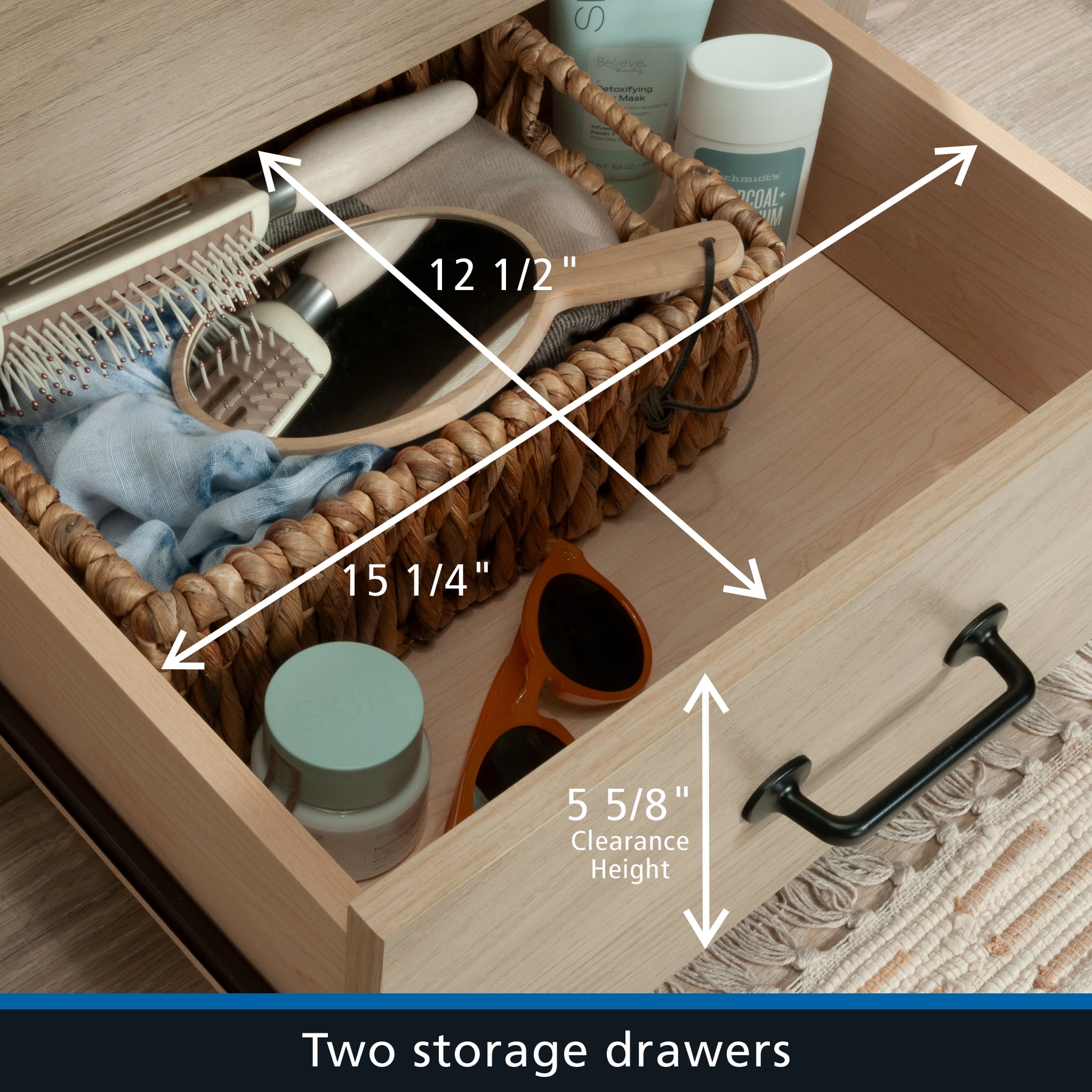 (2 pack) Mainstays Harrington 2 Drawer Nightstand, Washed Oak Finish