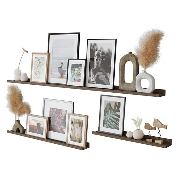 Picture Ledge Shelf Set of 3 - 60, 36, 24 Inch - Burnt Brown Wall Display Shelves - Floating Shelves for Home Decor - Picture Frame Ledges