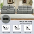 thumbnail image 5 of Bonzy Home Power Reclining Sofa Set — Fabric Electric Recliner Loveseat & 3 Seater Sofa Couch with Cup Holders, USB Type-C Charging Ports & Hidden Storage, 5 Seats, Light Grey, 5 of 7
