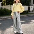 thumbnail image 4 of LWFFDAW Girls Sweatsuit 2 Piece Sets for 5-15 Years Collar Henley Sweatpants and Elastic Waist Wide Leg Pant Fall Loose Tracksuit Sets with Pockets, 4 of 6