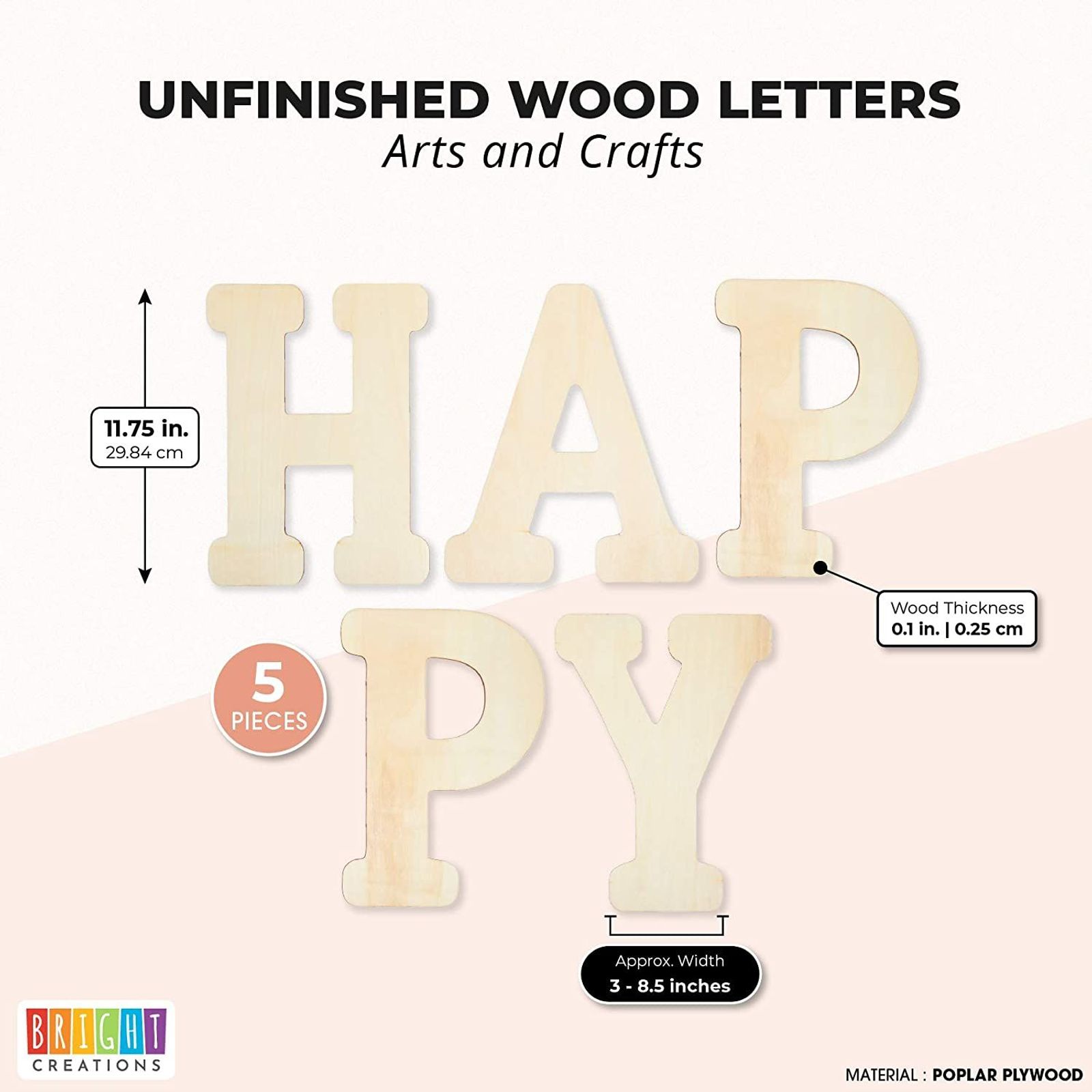 Bright Creations Unfinished Wooden Letters for Crafts, Happy (12