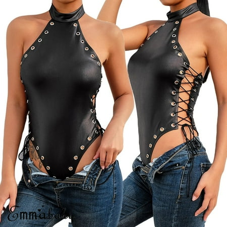 

Sexy Women Wet Look Lingerie Bandage Babydoll Jumpsuit Nightclub Leotard Set