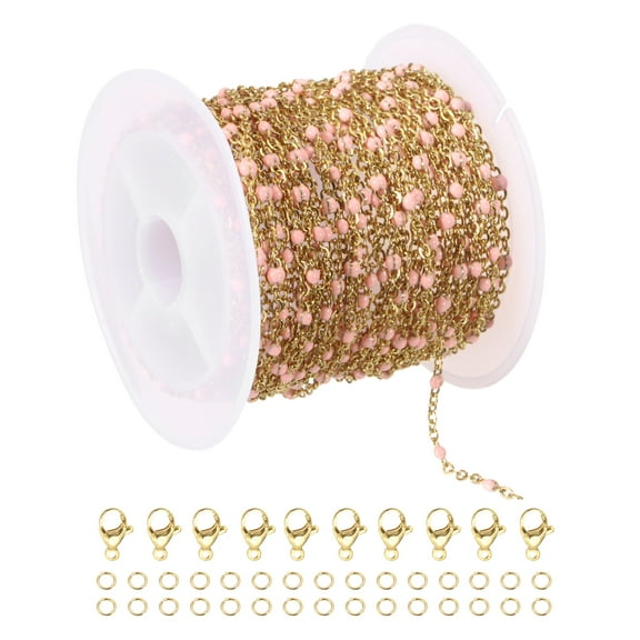 Uxcell Stainless Steel Bead Chain, 16.4 Feet/5M Enamel Beaded Jewelry Link Cable (Gold/Pink, Pack of 1)