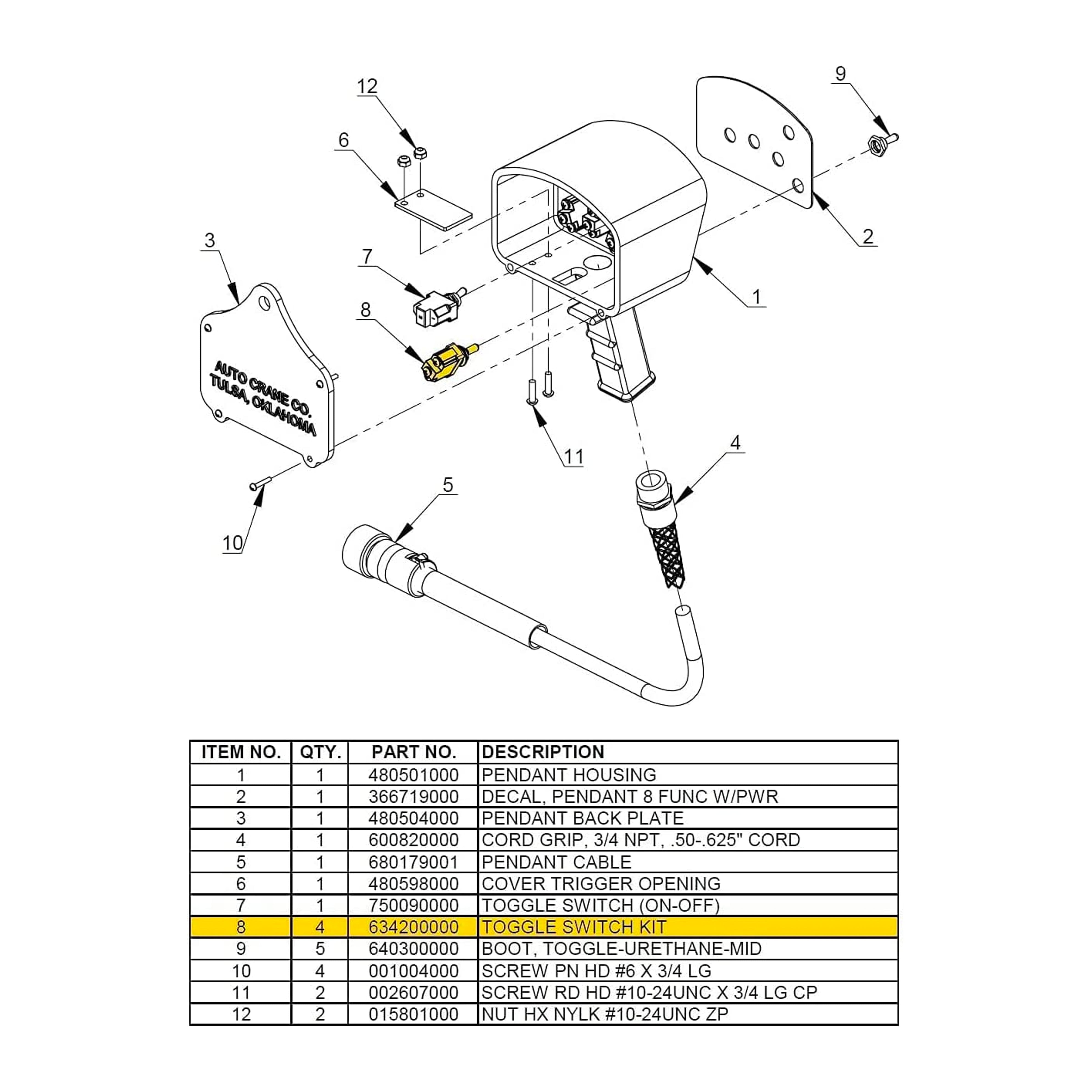 Toggle Switch Replacement For Auto Crane Fits All Pistol Grip Model Pendants Transmitters 634200000