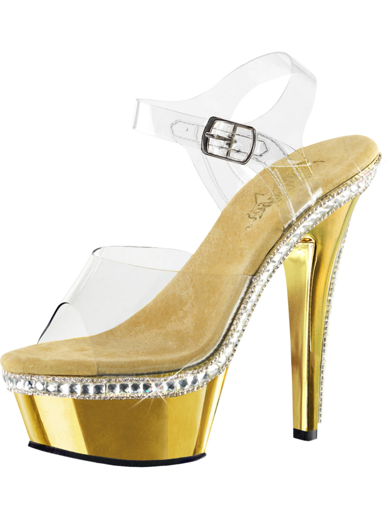 Pleaser - Womens Gold Sandals Rhinestone Shoes Clear Ankle Strap Platform 6 Inch Heels - Walmart 
