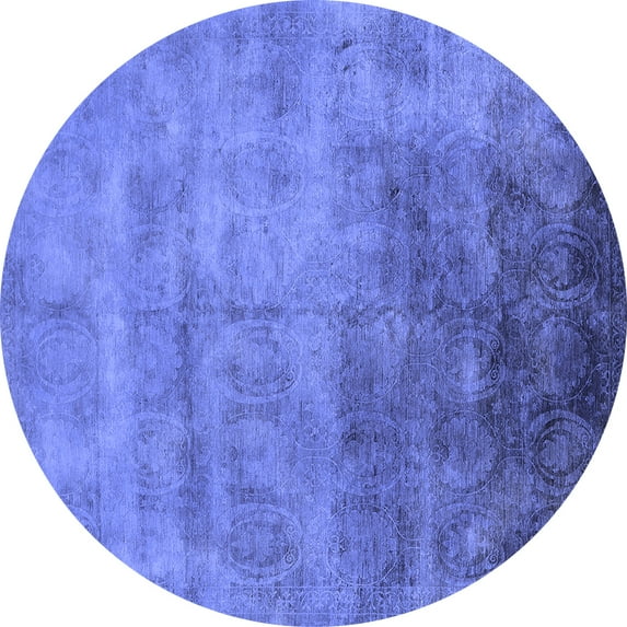 Ahgly Company Machine Washable Indoor Round Oriental Blue Industrial Area Rugs, 5' Round