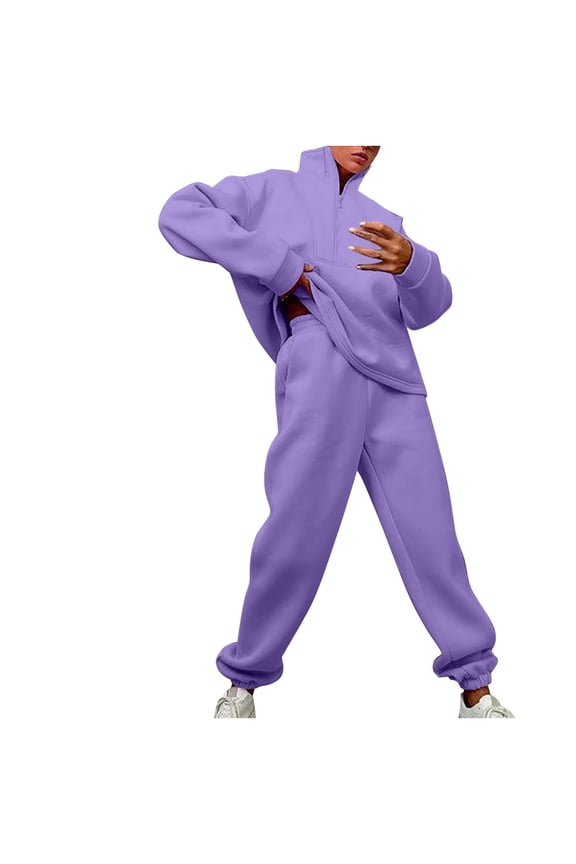 2 Piece Outfits Women's Fleece Lined Sweatsuits Long Sleeve Hoodie and Sweat Pants Winter Warm Zip Up Tracksuit Set