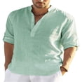 thumbnail image 3 of 2023 Chemise Décontractée en Coton et Lin à Manches Longues pour Hommes, Col Montant, Tendance, 3 of 6