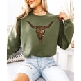 thumbnail image 5 of Western Longhorn Skull Sweatshirt for Women Vintage Cow Skull Graphic Pullover Army Green Sweatshirt Adult X-Large, 5 of 7