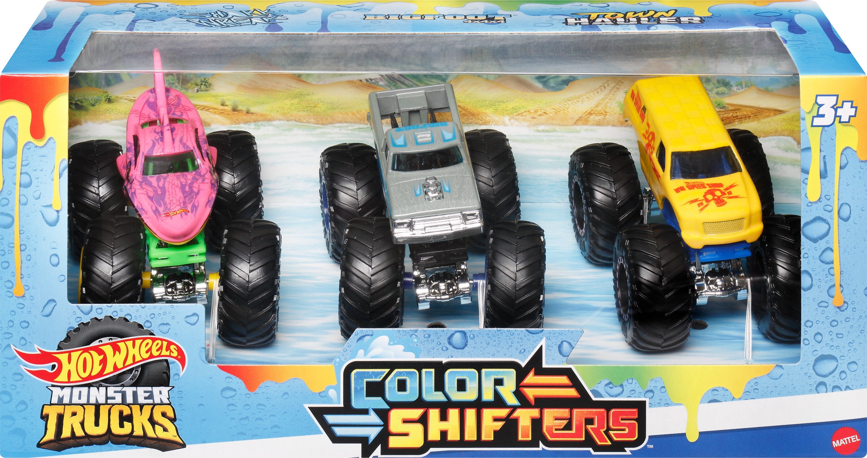 Hot Wheels Monster Trucks 1:64 Color Shifters 3-Pack, Toy Trucks for Kids