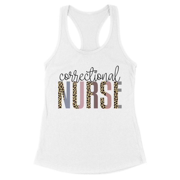 Correctional Nurse Leopard Print Tank Top Fitted Racerback Women's Large White