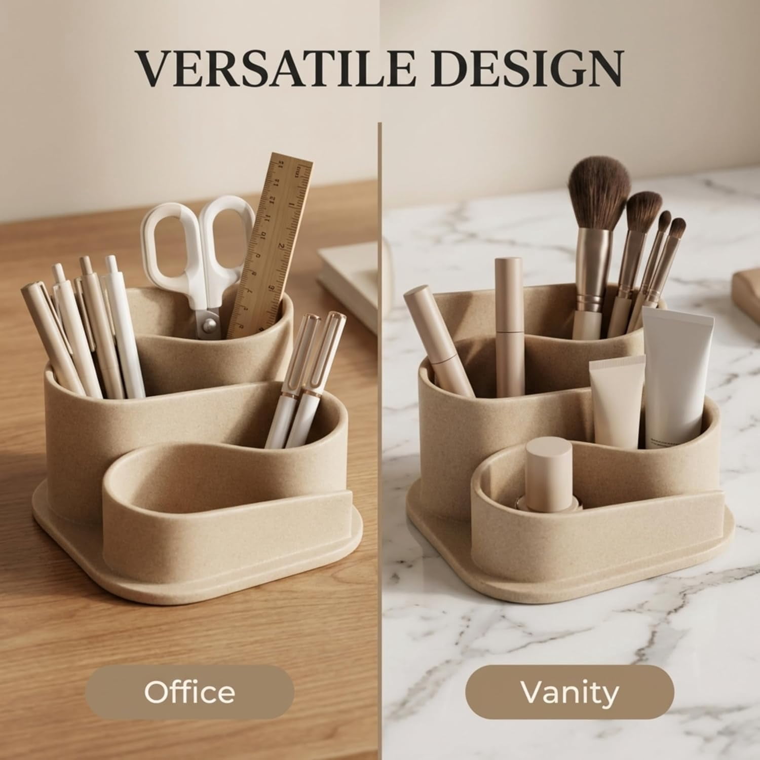 Aesthetic Desk Organizer – Aesthetic Office Desk Accessories – Boho Pen Holder – Neutral Beige Desk Accessories – Home Office Essentials for Women – Cute Pencil Holder, OAKOA