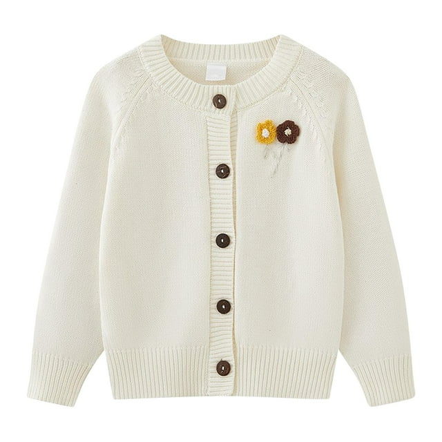 vdgthytj Toddler Girls Sweater Cardigan Cute Flower Embroidery Open Front Knit Sweater Kids Fall Winter Jacket