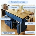 thumbnail image 5 of EUROCO Farmhouse Kitchen Cart Set, Kitchen Island on Wheels with Drop Leaf,2 Stools,Storage Cabinets, 4 Drawers,Towel Rack and Power Outlet, Dining Table Set for 2, Blue, 5 of 10