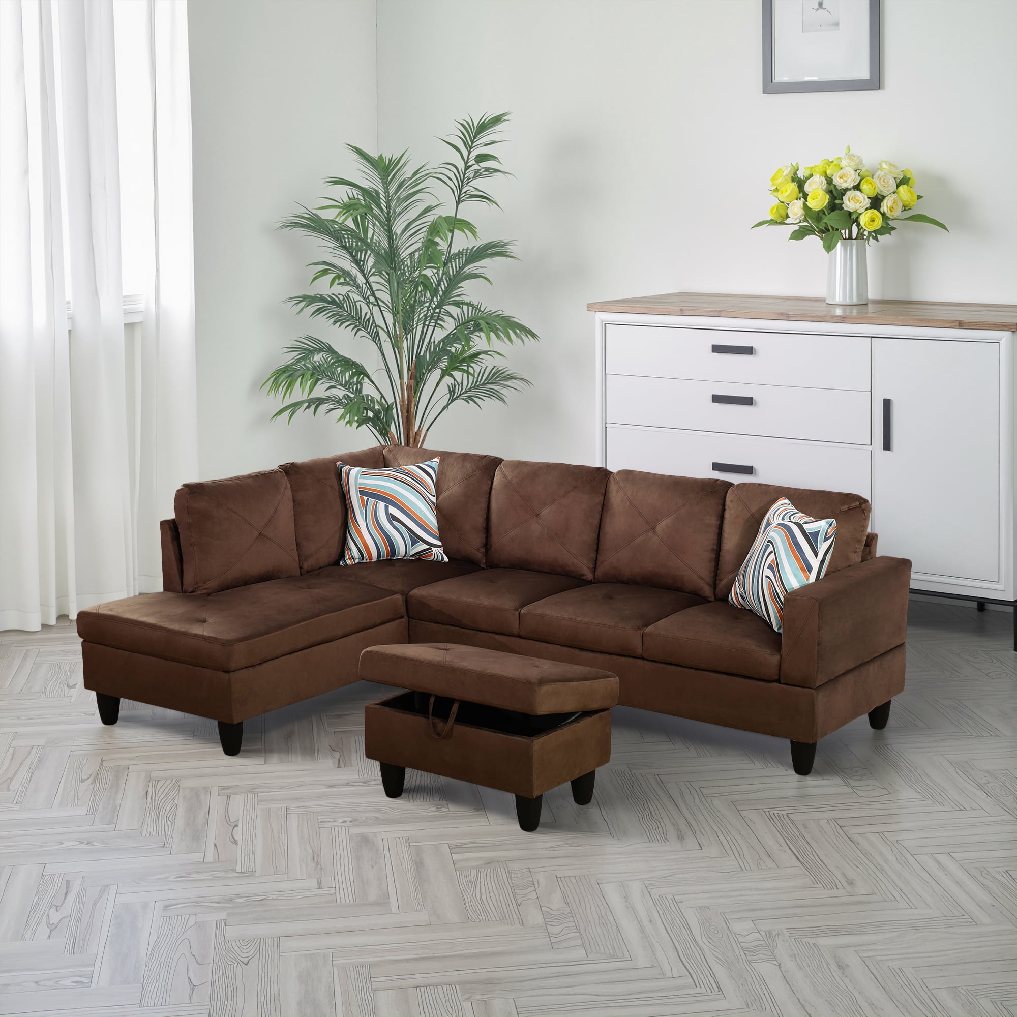 MAYEERTY Microfiber 3-Piece Living Room Sofa Set，Brown