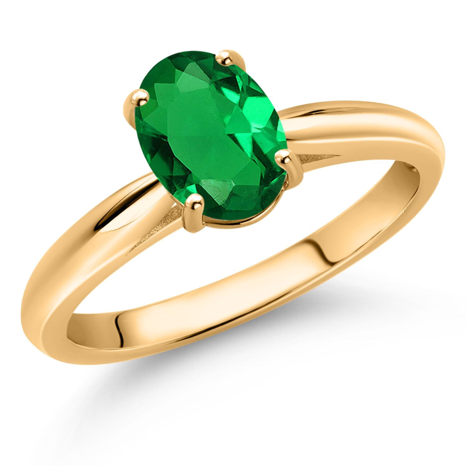 Gem Stone King 10K Yellow Gold Green Nano Emerald Solitaire Engagement Ring for Women (0.75 Cttw, Oval 8X6MM, Gemstone May Birthstone, Available in Size 5, 6, 7, 8, 9)