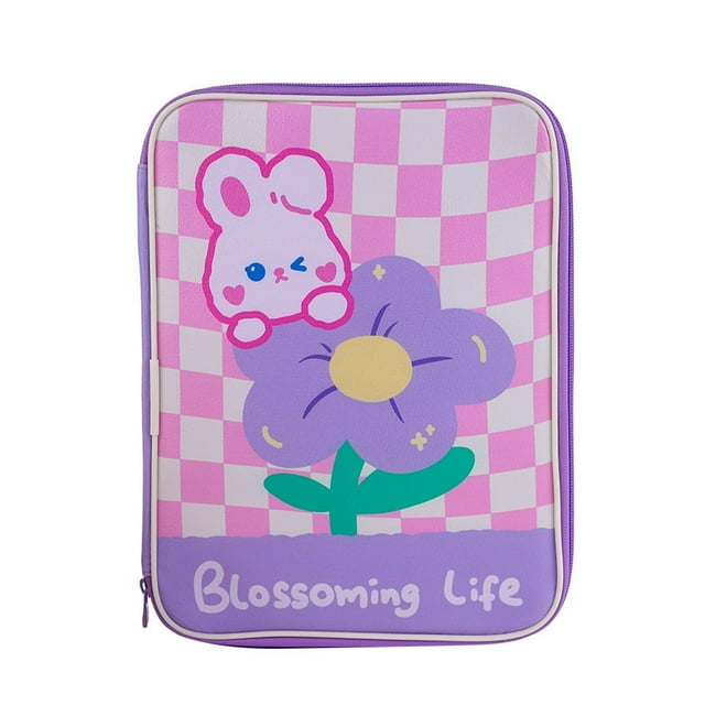 Girl Cartoon PU Checkerboard Pattern Tablet Case Zipper Clutch (Black)