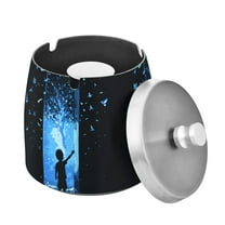 Yayeee Ashtray with Lid for Cigarette Smokeless Stainless Steel Home Ash Holder, Blue Butterfly