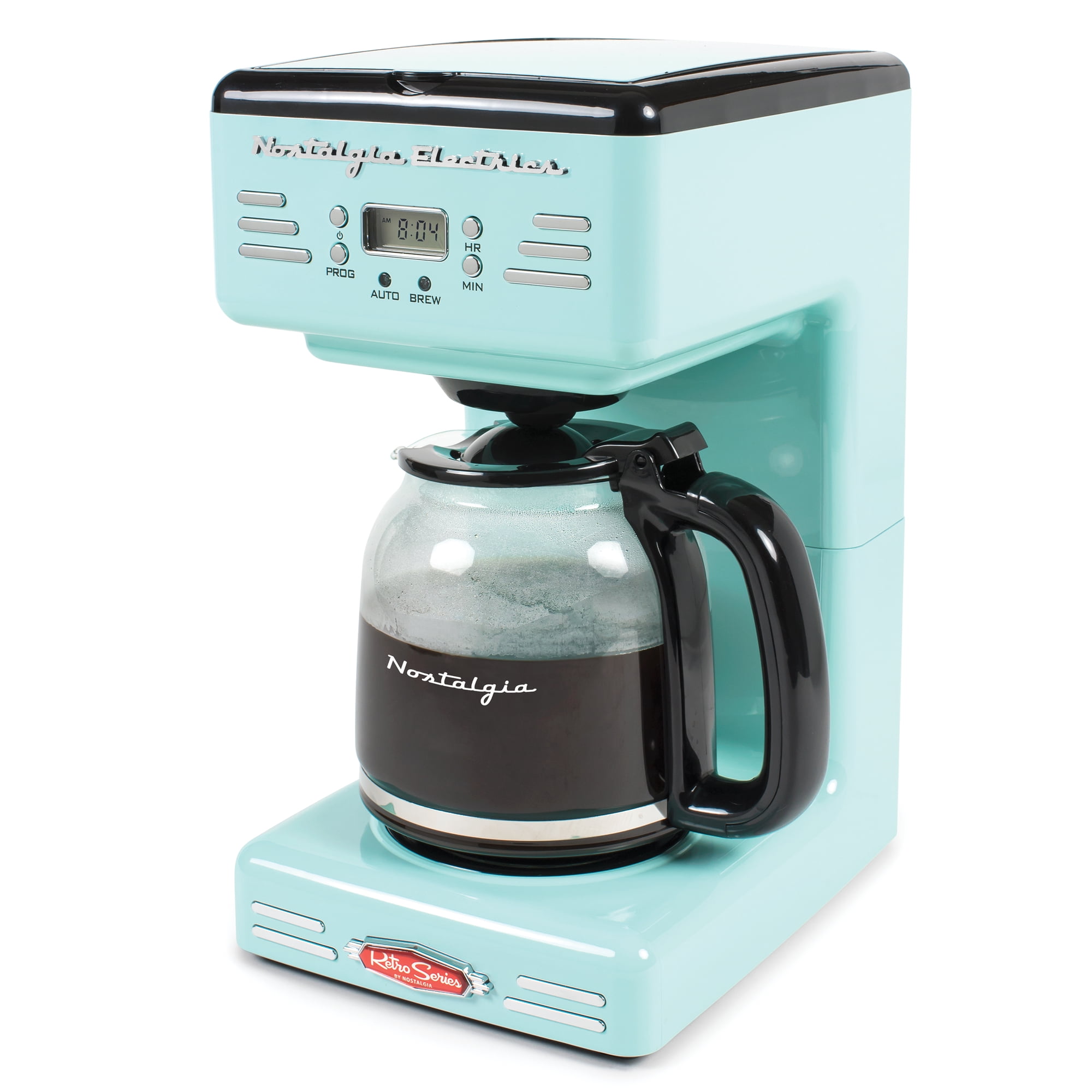 Nostalgia Retro Coffee Maker, 12-Cup Programmable Vintage Coffee Machine with Anti-Drip Carafe, Aqua
