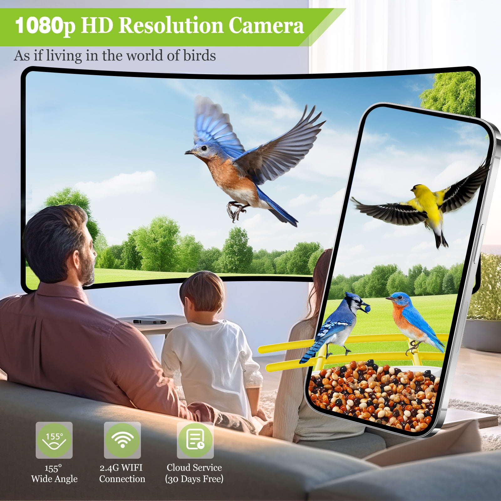 Smart Bird Feeder Camera, Auto Capture Bird Videos & Motion Detection, Solar-Powered Charging Wireless Bird Watching Camera, Ideal Present for Bird Lover