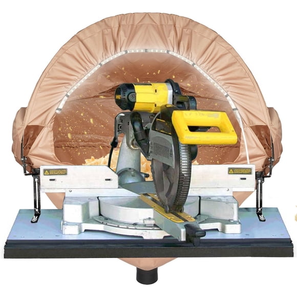 GARVIN Miter Saw Dust Collection Hood with Light, Dust Solution for Table Miter Saw, Chop Saw Hood Dust Collector Attachment, Accessory Holes, with Storage Bag, Fits All Miter Saws Khaki