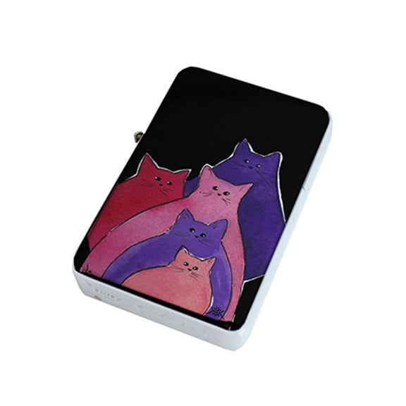 KuzmarK Silver Windproof Flip Top Lighter - Pink Red Purple Abstract Kitites Cat Art by Denise Every™