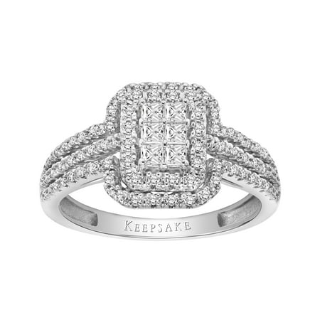 3/8ctw 10KT White Gold Emerald-Shape Genuine Certified Diamond Limited Edition Ring by Keepsake