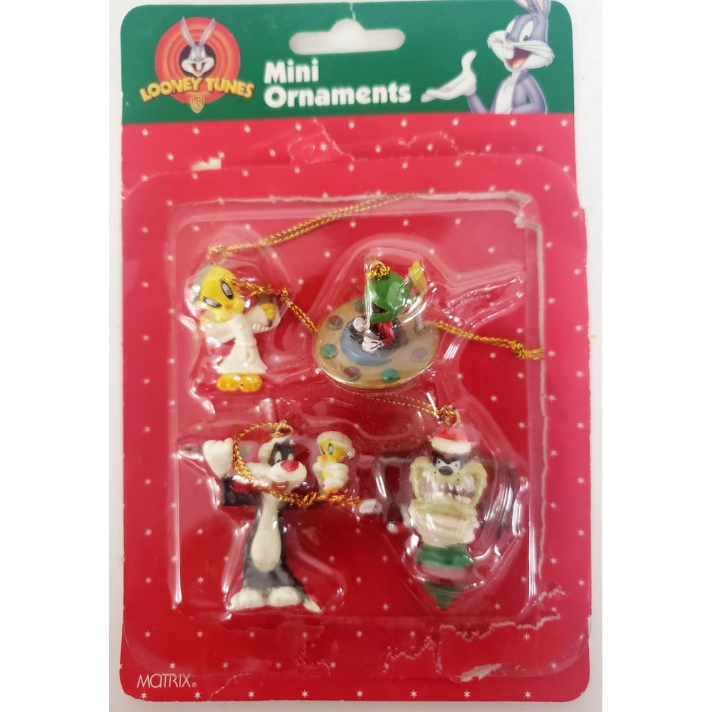 Looney Tunes Collectible Mini Ornament Set of 4 - Tweety, Marvin The Martian, Sylvester, Taz