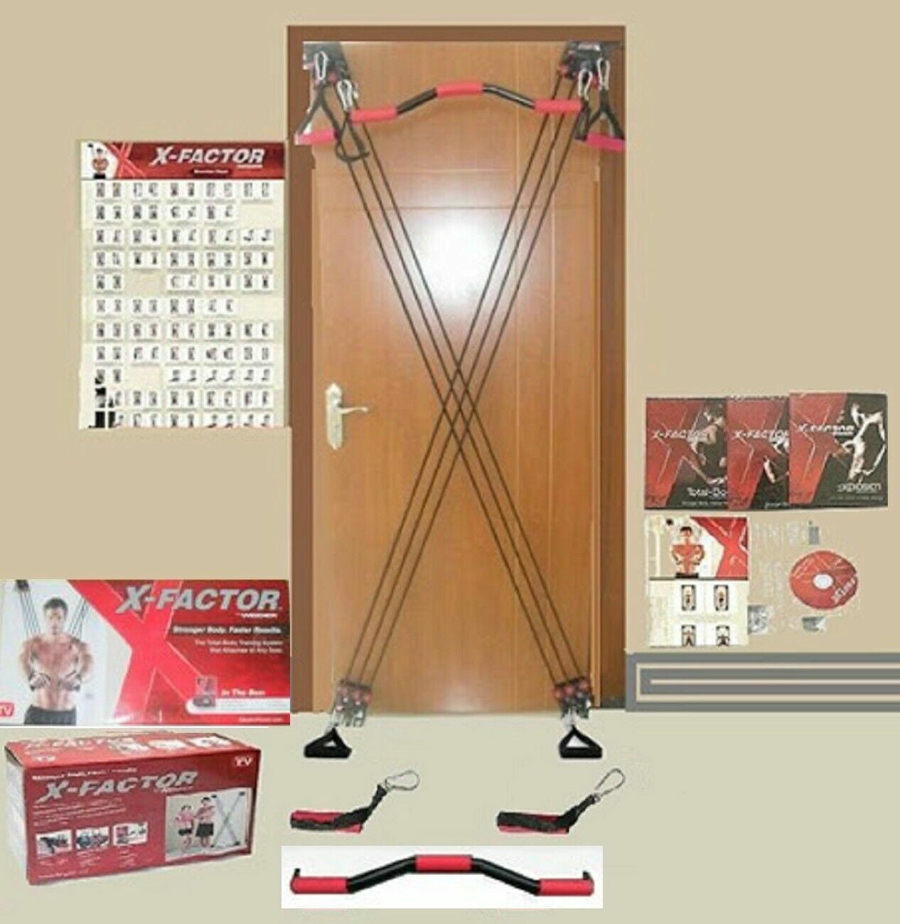 X-Factor TM Door Gym Full Body Total Workout System with Resistance Band Exercise - Innovative Home Fitness Solution for a New Level of Exercise Success