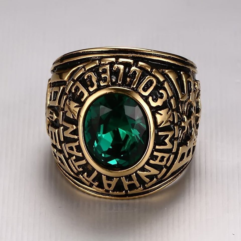 Chicfine Women Men Manhattan College Ring With Green Cz Crystal Graduation Gift Green 8