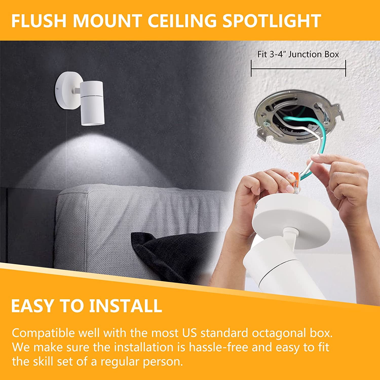 VANoopee 3-Color Dimmable LED Ceiling Spotlight Flush Mount Adjustable Spotlight Directional Spot Lights Indoor Bright Accent Fixture for Living Room Bedroom - CRI90 36° Flicker Free 10W 1000lm White