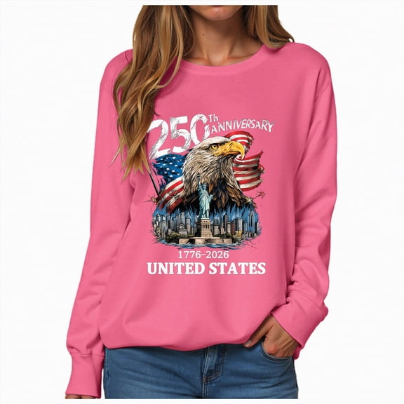 Leey-World 250th American Anniversary Independence 250 Years of Freedom T-Shirt American Shirts for Women(Hot Pink,2XL)