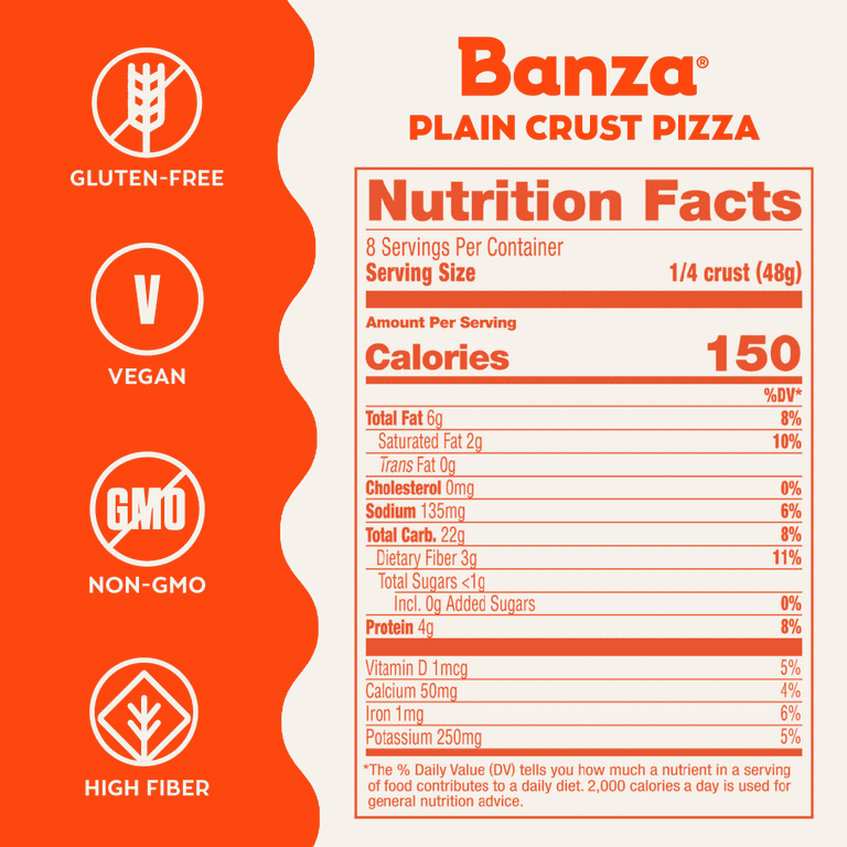 Banza Frozen Chickpea Crust Pizza High Protein Low Net
