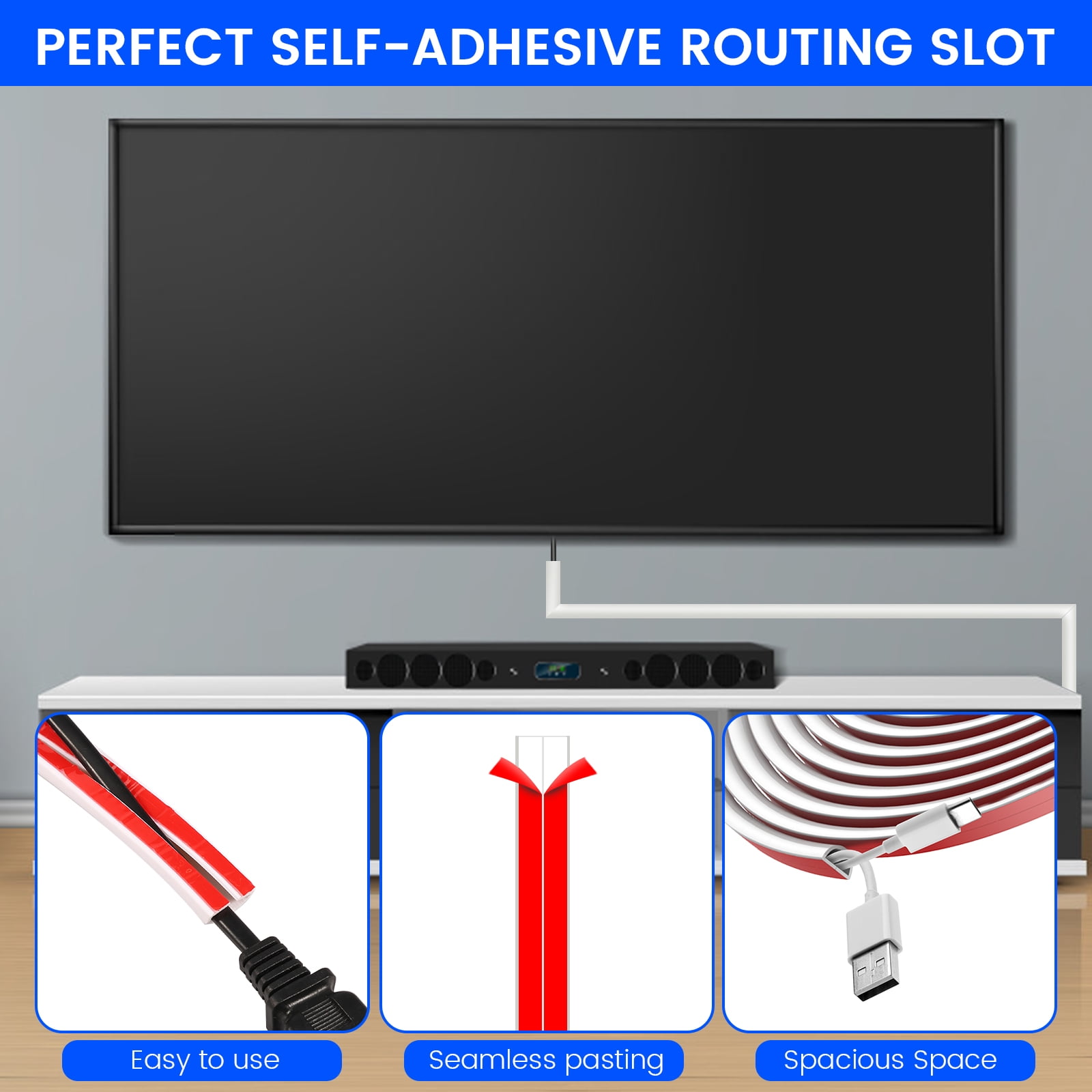 6 Meter Self Adhesive Wall Cord Hider White Flexible Cable Concealer Cover Raceway Roll for TV Wire Speaker Cable Paintable