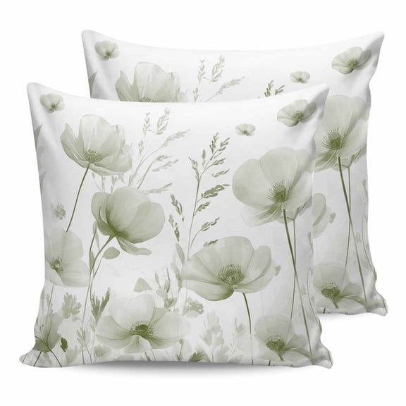 24x24 Pillow Covers Set of 2, Sage Green Spring Floral Throw Pillow Covers Decorative Couch Cushion Case, Summer Botanical Watercolor Vintage Microfiber Square Pillowcases for Bedroom Car Living Room
