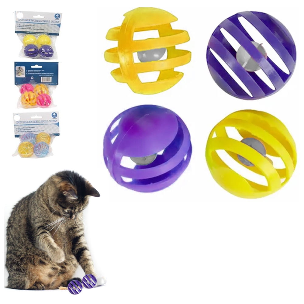 4 Pc Plastic Bell Balls Cat Toys Kitten Puppy Chase Round Play Rattle