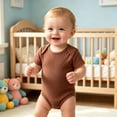 thumbnail image 2 of MEZZALL Child Boys Bodysuits Breathable Soft Short Sleeve Envelope Neck Baby Romper Solid Color Crew Neck Adorable Onesies, 2 of 5