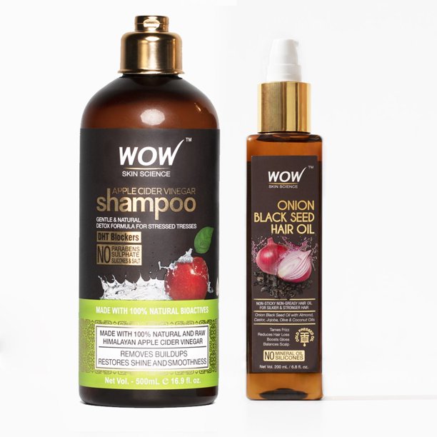 WOW Apple Cider Vinegar Shampoo (500ml) and Onion Black Seed Hair Oil